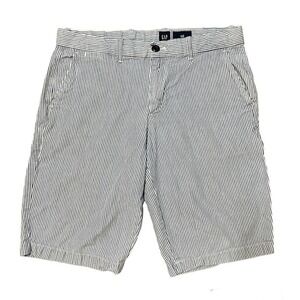 Gap Seersucker Shorts Men 30 Blue White Stripe Beach Flat Front Preppy Old Money